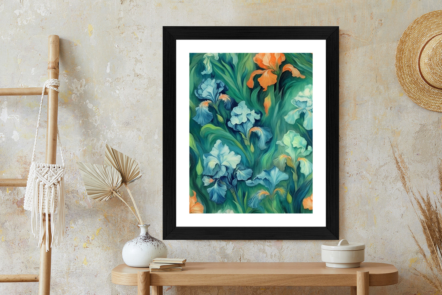 Poster Bunte Irisblüten Rahmen Holz Mit Passepartout Farbe Natürlich
