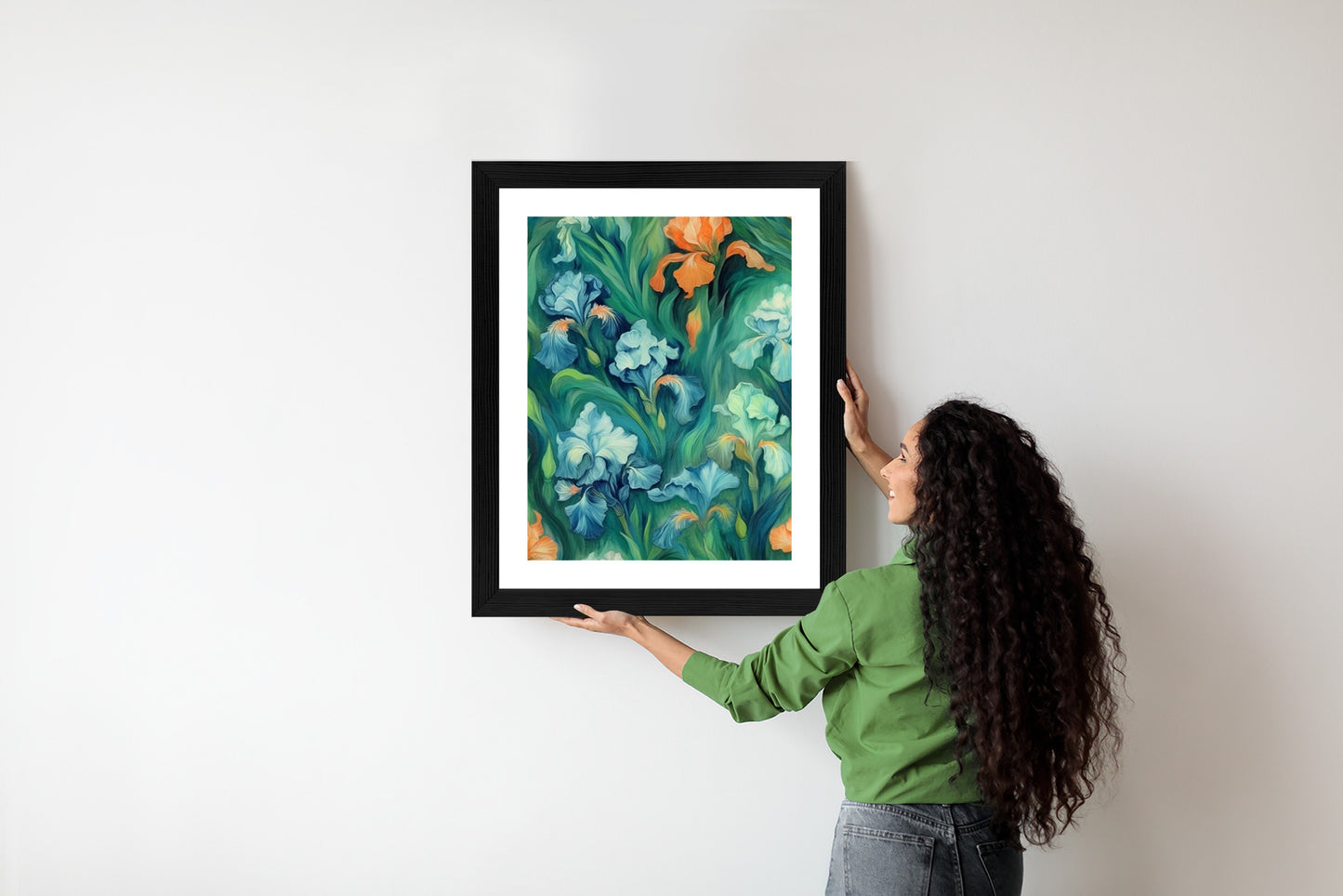 Poster Bunte Irisblüten Rahmen Holz Mit Passepartout Farbe Natürlich