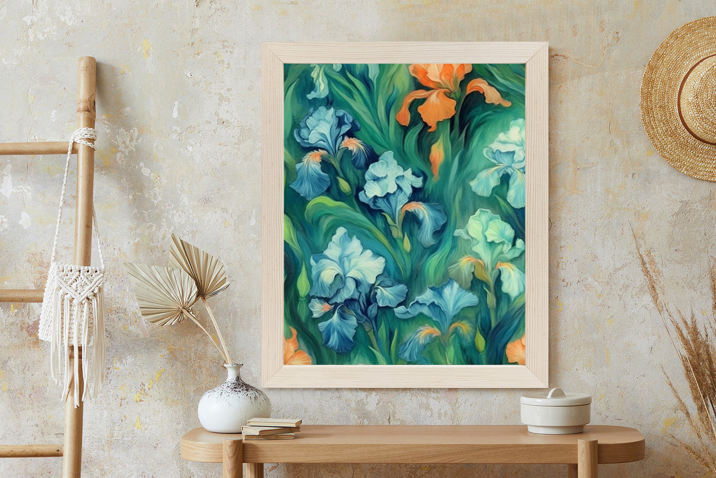 Poster Bunte Irisblüten Rahmen Holz Mit Passepartout Farbe Natürlich