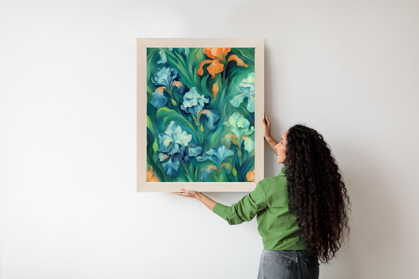 Poster Bunte Irisblüten Rahmen Holz Mit Passepartout Farbe Natürlich