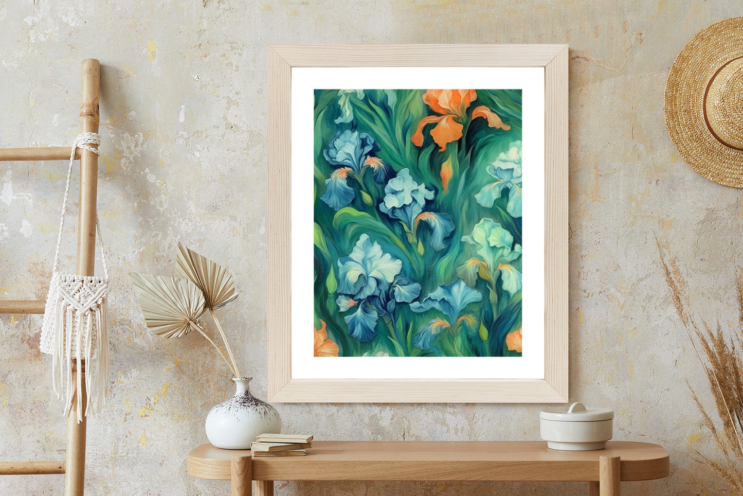 Poster Bunte Irisblüten Rahmen Holz Mit Passepartout Farbe Natürlich