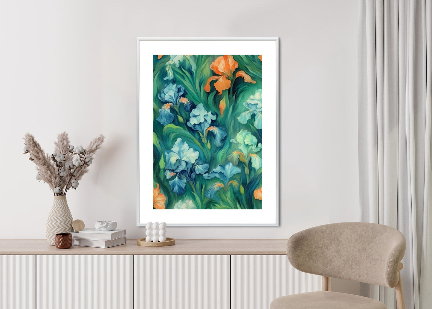 Poster Bunte Irisblüten Rahmen Holz Mit Passepartout Farbe Natürlich