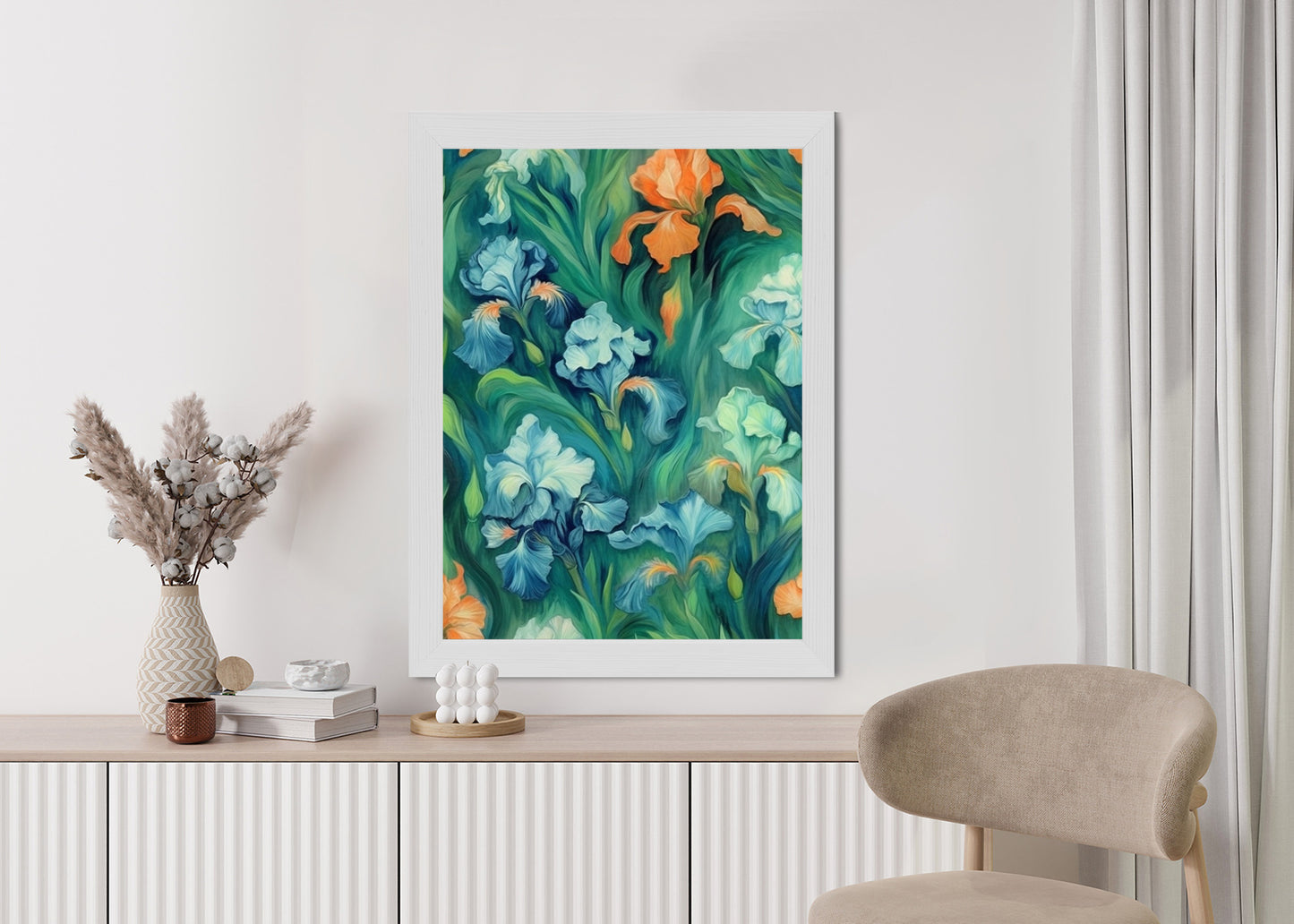 Poster Bunte Irisblüten Rahmen Holz Mit Passepartout Farbe Natürlich