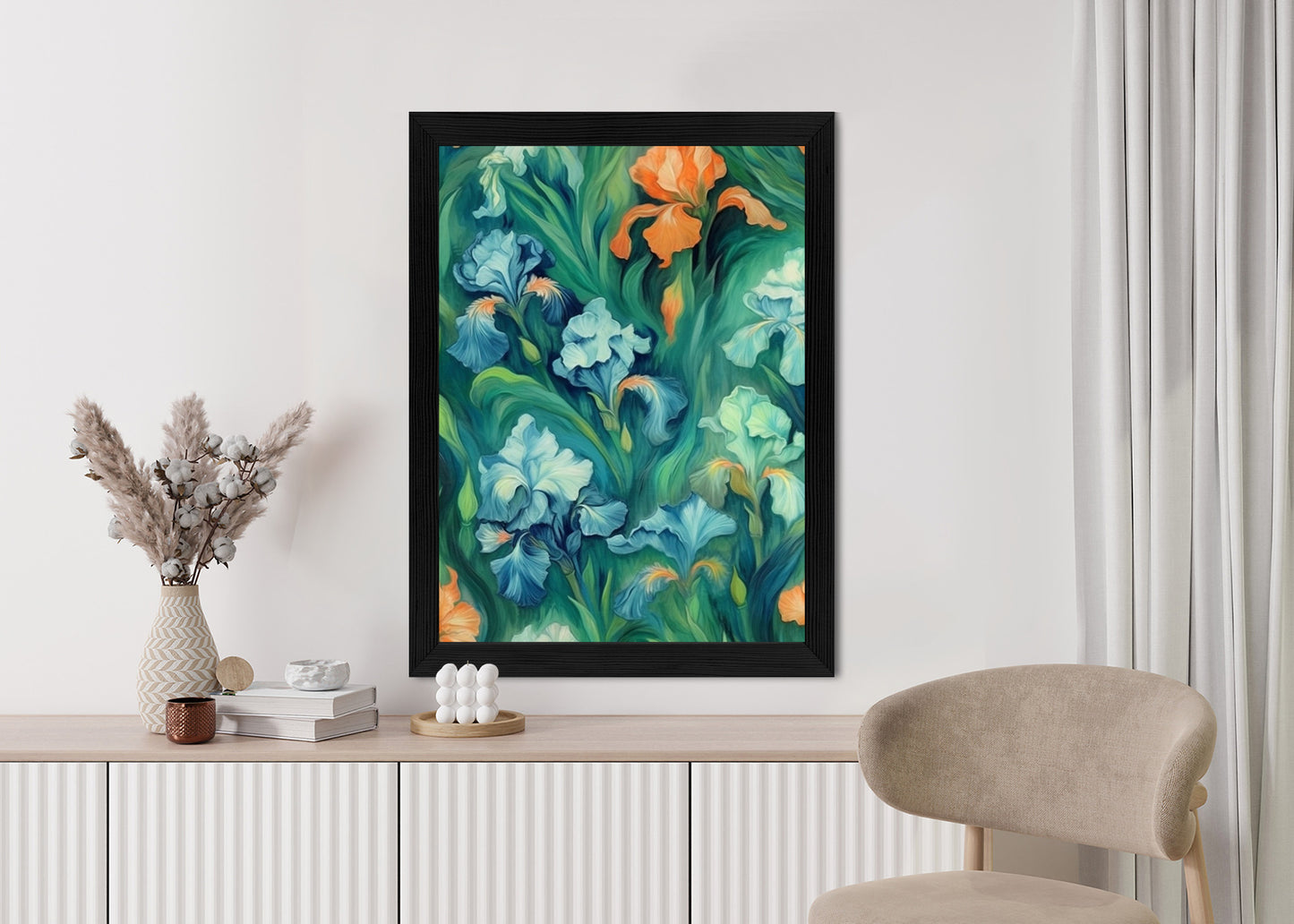 Poster Bunte Irisblüten Rahmen Holz Mit Passepartout Farbe Natürlich