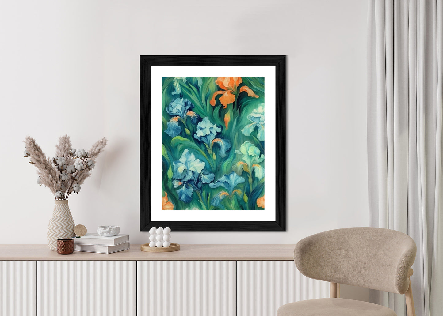 Poster Bunte Irisblüten Rahmen Holz Mit Passepartout Farbe Natürlich