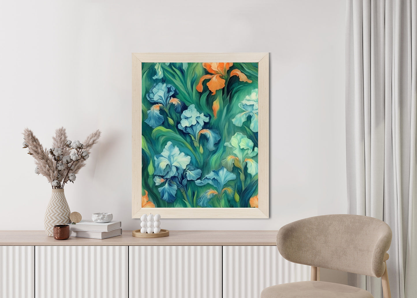 Poster Bunte Irisblüten Rahmen Holz Mit Passepartout Farbe Natürlich