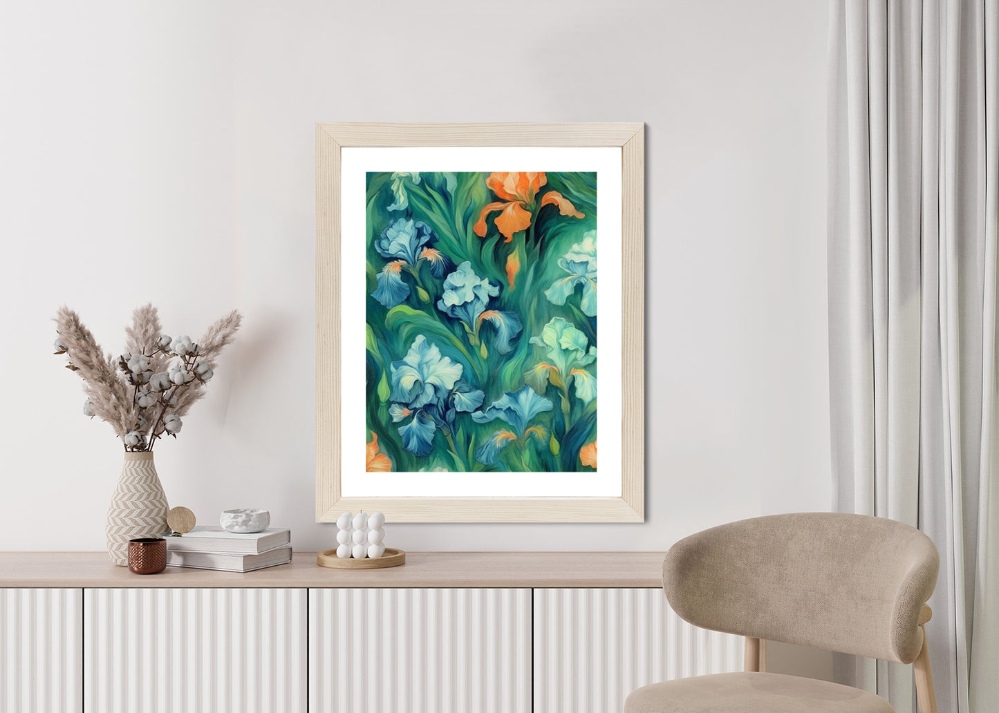 Poster Bunte Irisblüten Rahmen Holz Mit Passepartout Farbe Natürlich