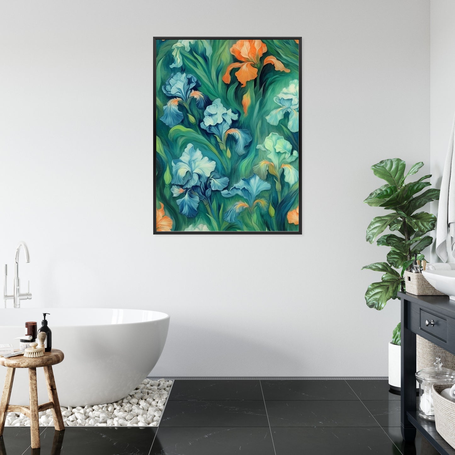 Poster Bunte Irisblüten Rahmen Holz Mit Passepartout Farbe Natürlich
