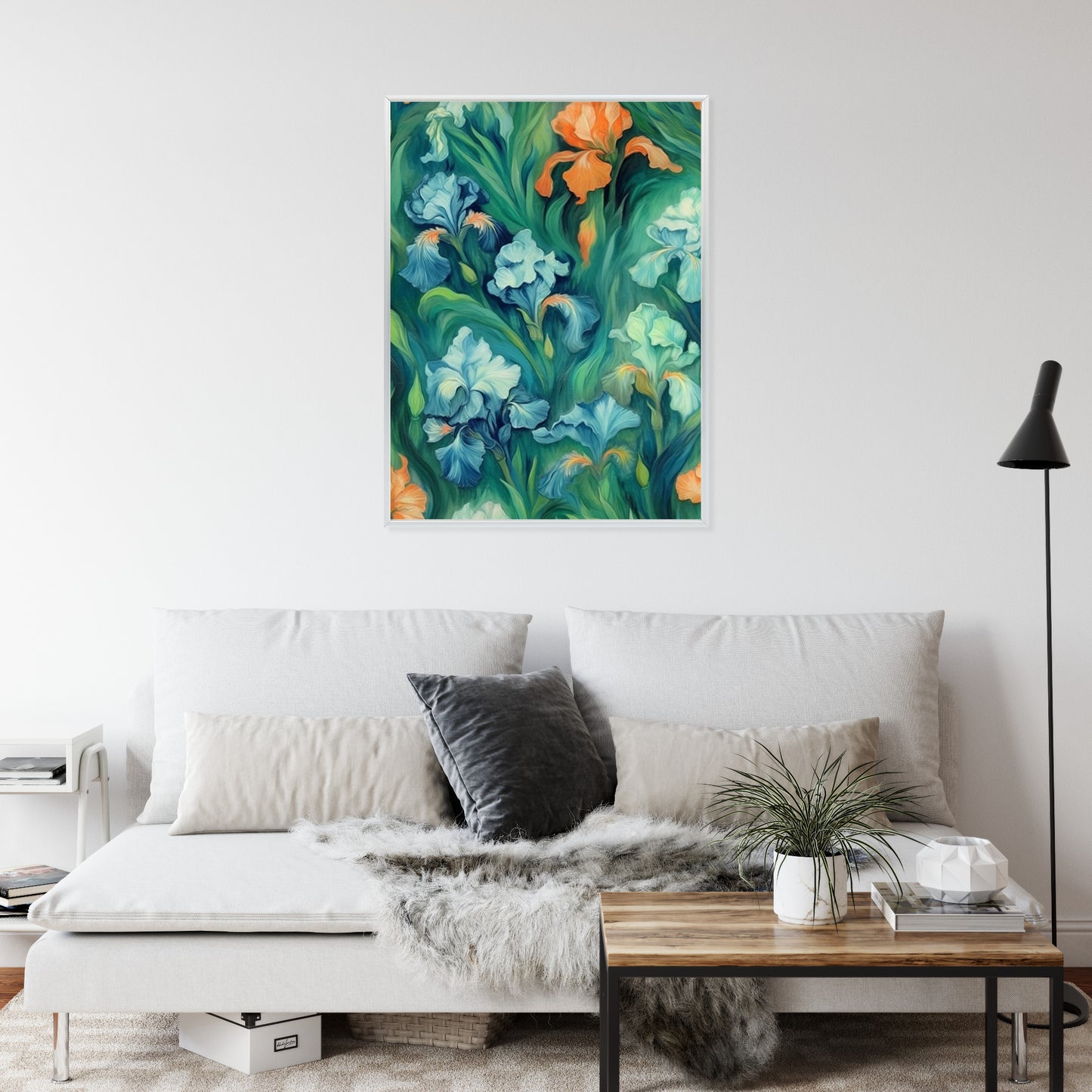 Poster Bunte Irisblüten Rahmen Holz Mit Passepartout Farbe Natürlich