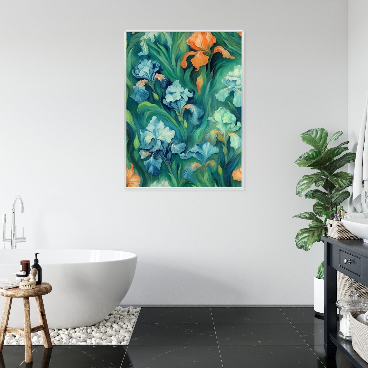 Poster Bunte Irisblüten Rahmen Holz Mit Passepartout Farbe Natürlich