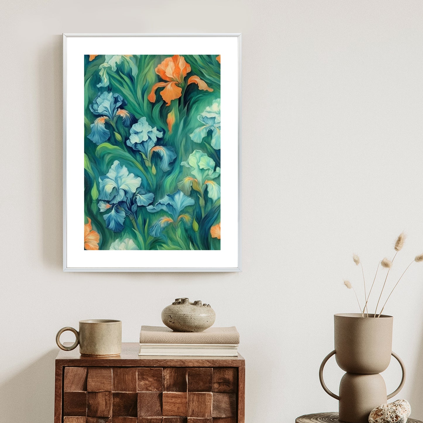 Poster Bunte Irisblüten Rahmen Holz Mit Passepartout Farbe Natürlich