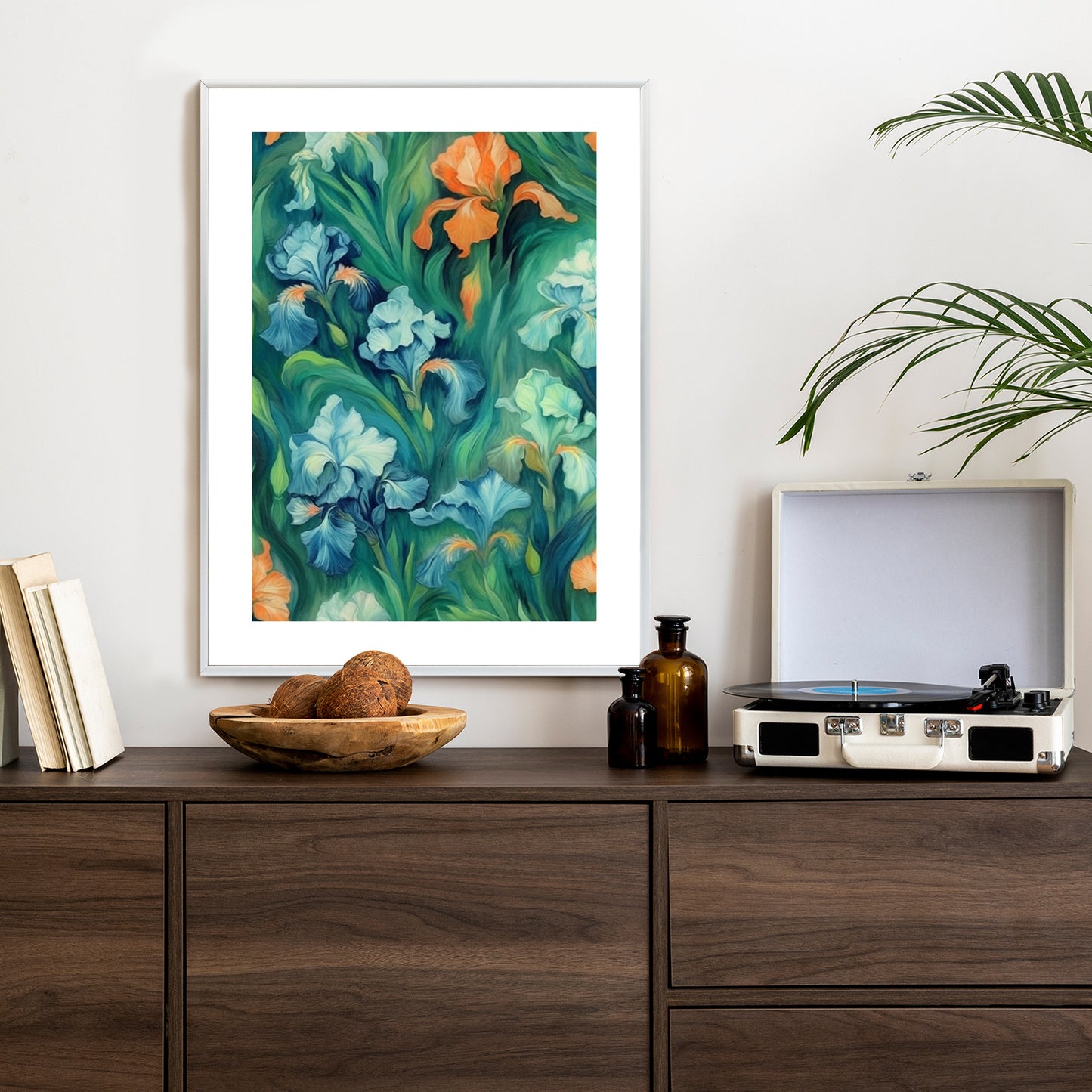 Poster Bunte Irisblüten Rahmen Holz Mit Passepartout Farbe Natürlich