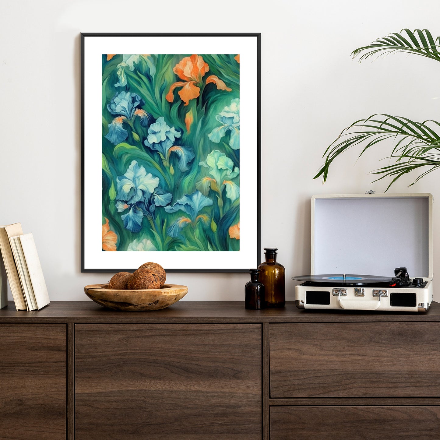 Poster Bunte Irisblüten Rahmen Holz Mit Passepartout Farbe Natürlich