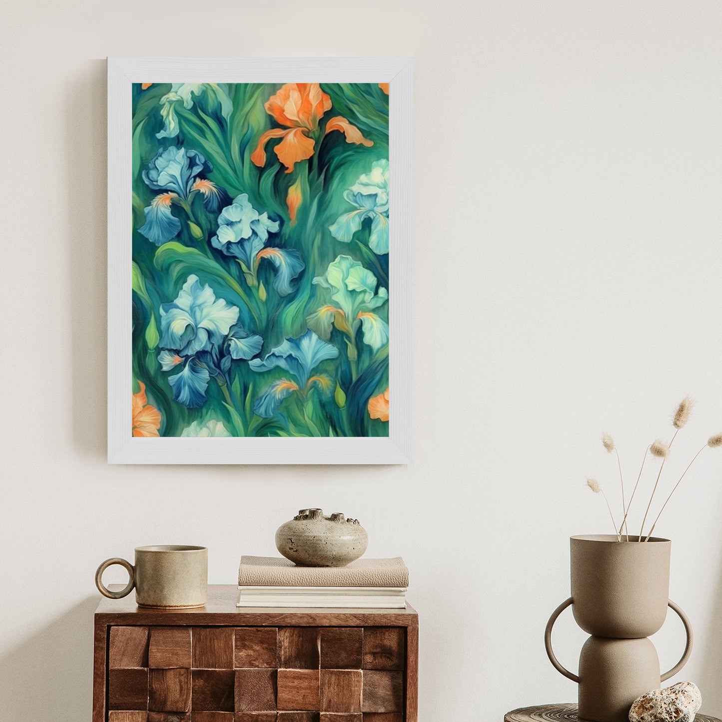 Poster Bunte Irisblüten Rahmen Holz Mit Passepartout Farbe Natürlich