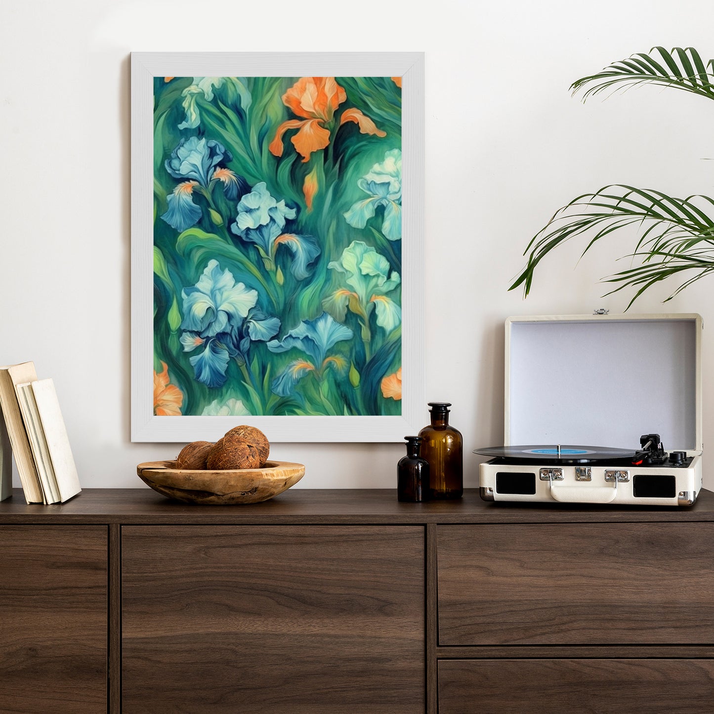 Poster Bunte Irisblüten Rahmen Holz Mit Passepartout Farbe Natürlich