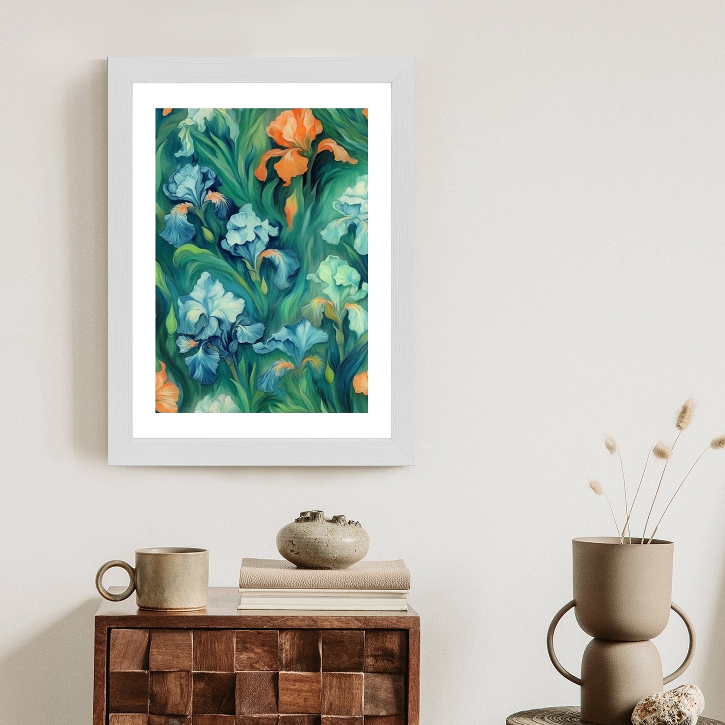 Poster Bunte Irisblüten Rahmen Holz Mit Passepartout Farbe Natürlich