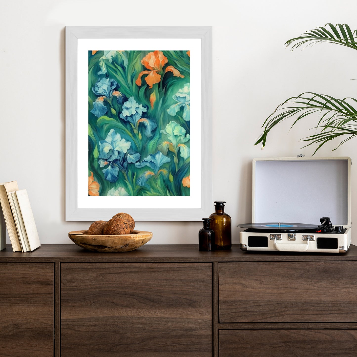 Poster Bunte Irisblüten Rahmen Holz Mit Passepartout Farbe Natürlich