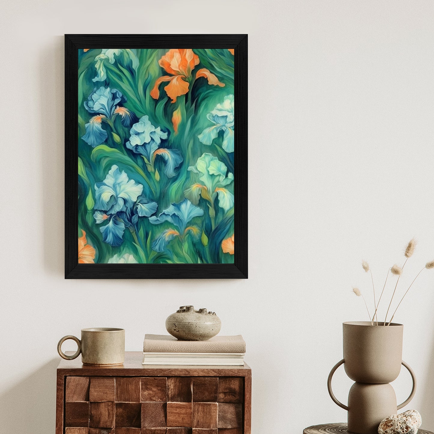 Poster Bunte Irisblüten Rahmen Holz Mit Passepartout Farbe Natürlich
