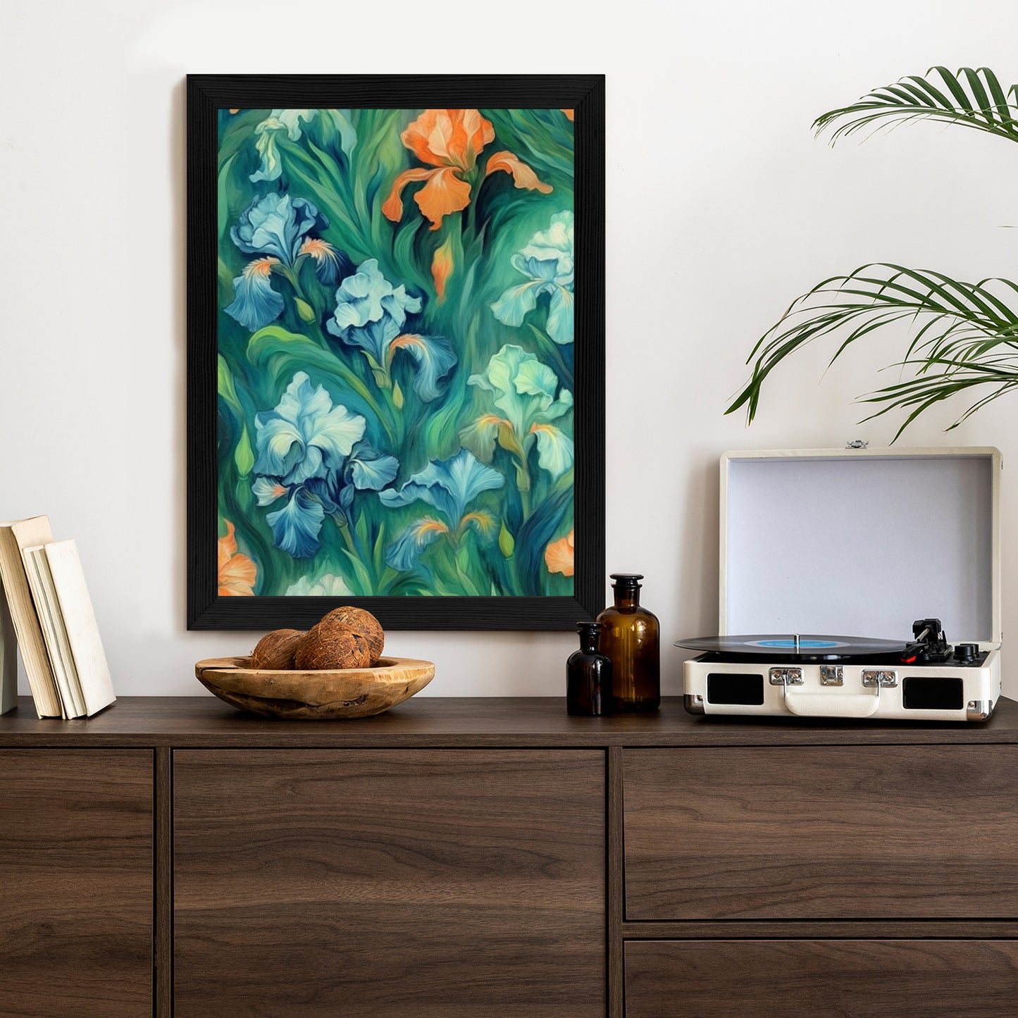 Poster Bunte Irisblüten Rahmen Holz Mit Passepartout Farbe Natürlich