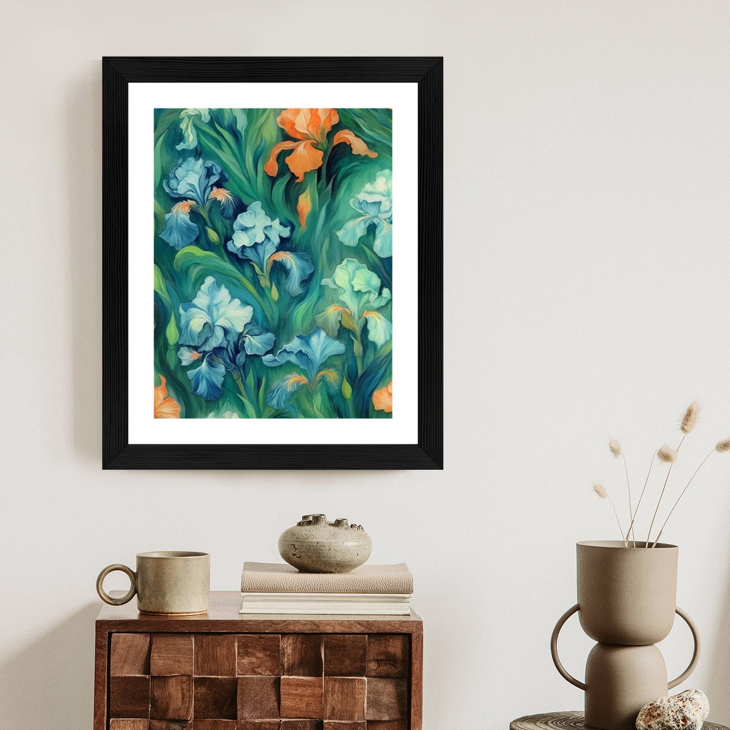 Poster Bunte Irisblüten Rahmen Holz Mit Passepartout Farbe Natürlich