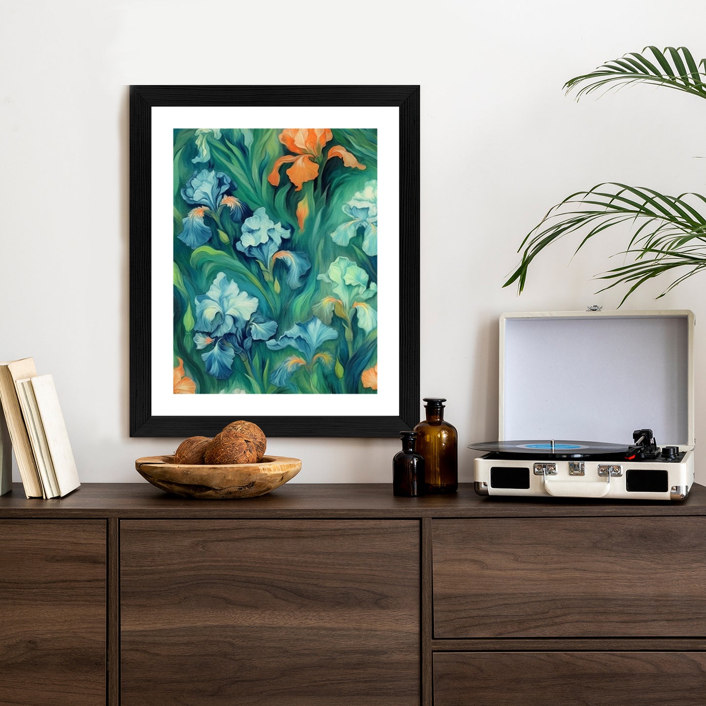 Poster Bunte Irisblüten Rahmen Holz Mit Passepartout Farbe Natürlich