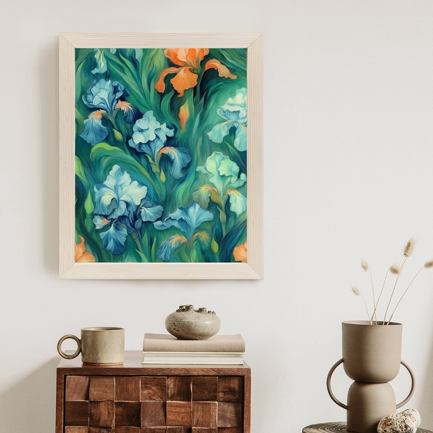 Poster Bunte Irisblüten Rahmen Holz Mit Passepartout Farbe Natürlich