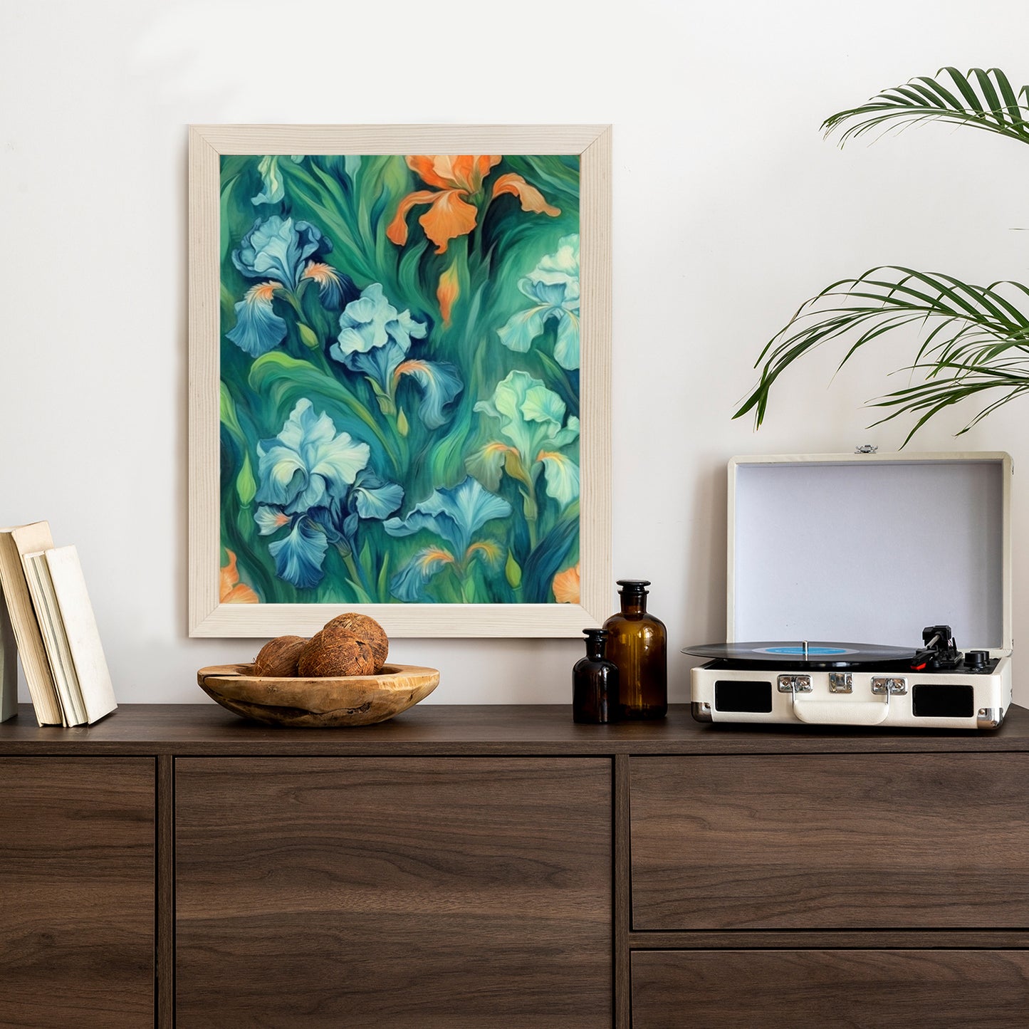 Poster Bunte Irisblüten Rahmen Holz Mit Passepartout Farbe Natürlich