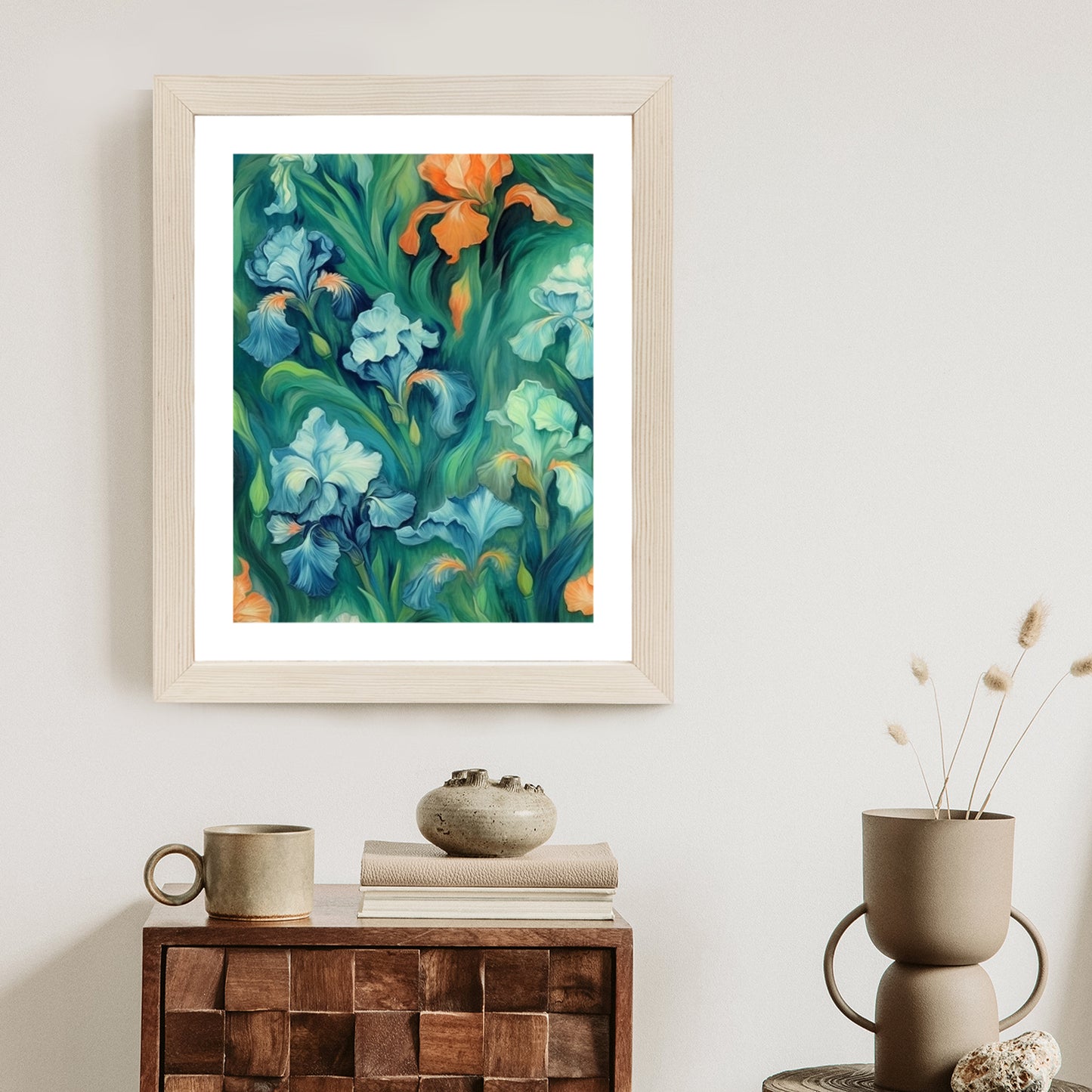 Poster Bunte Irisblüten Rahmen Holz Mit Passepartout Farbe Natürlich