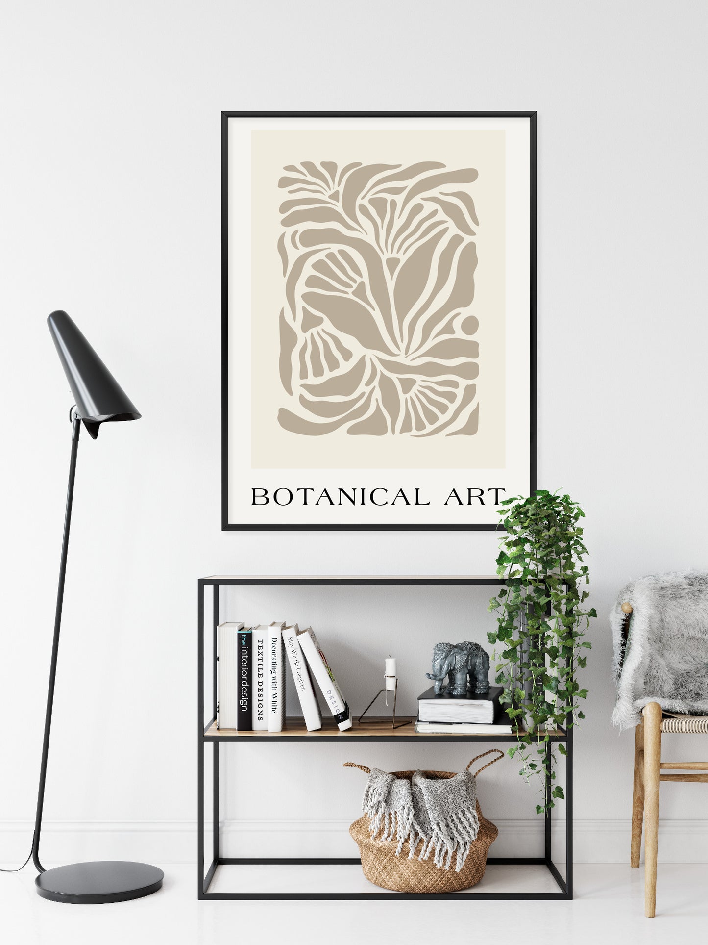 Poster Botanisches Muster Im Matisse-Stil Rahmen Holz Mit Passepartout Farbe Natürlich