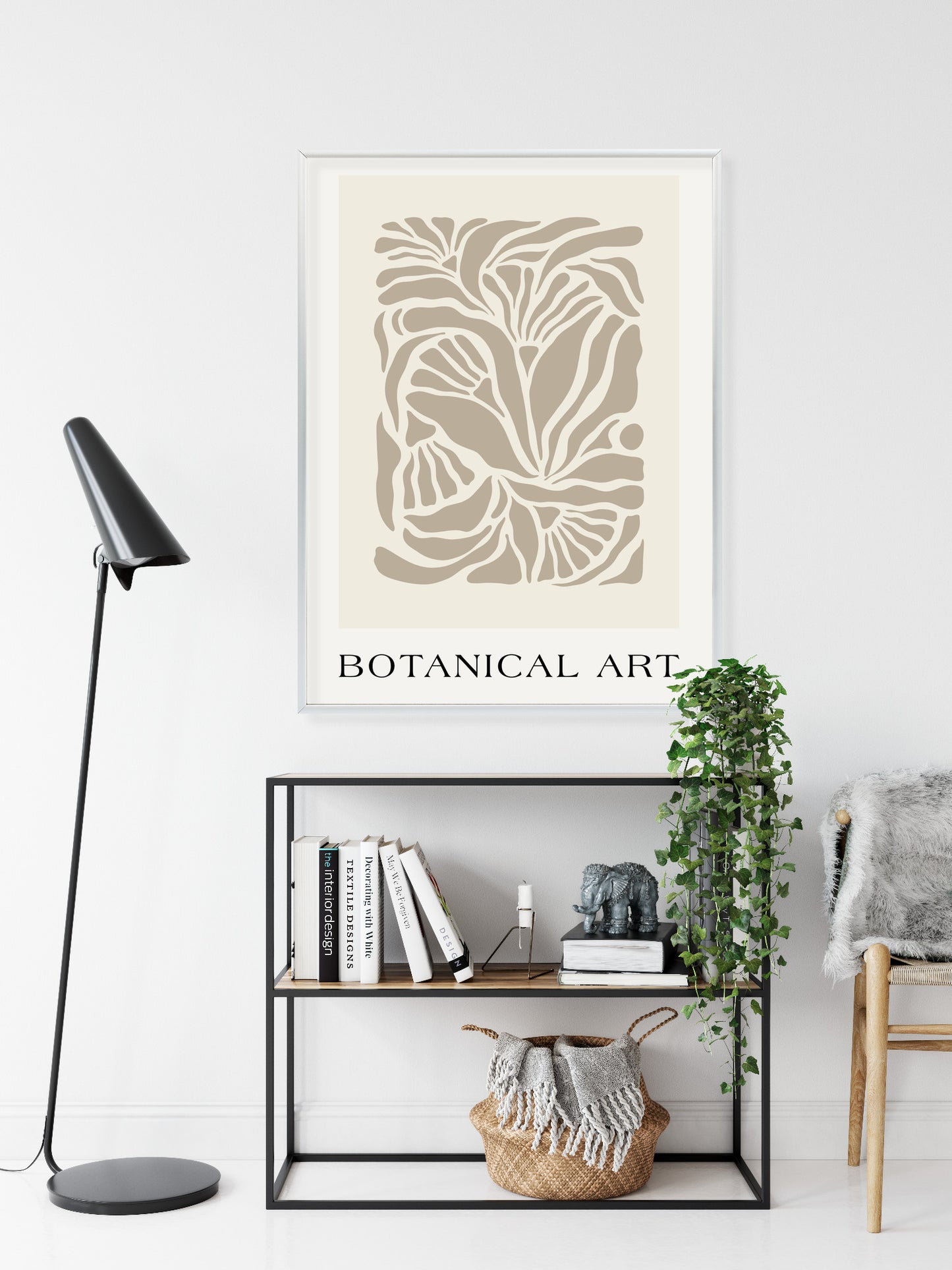 Poster Botanisches Muster Im Matisse-Stil Rahmen Holz Mit Passepartout Farbe Natürlich