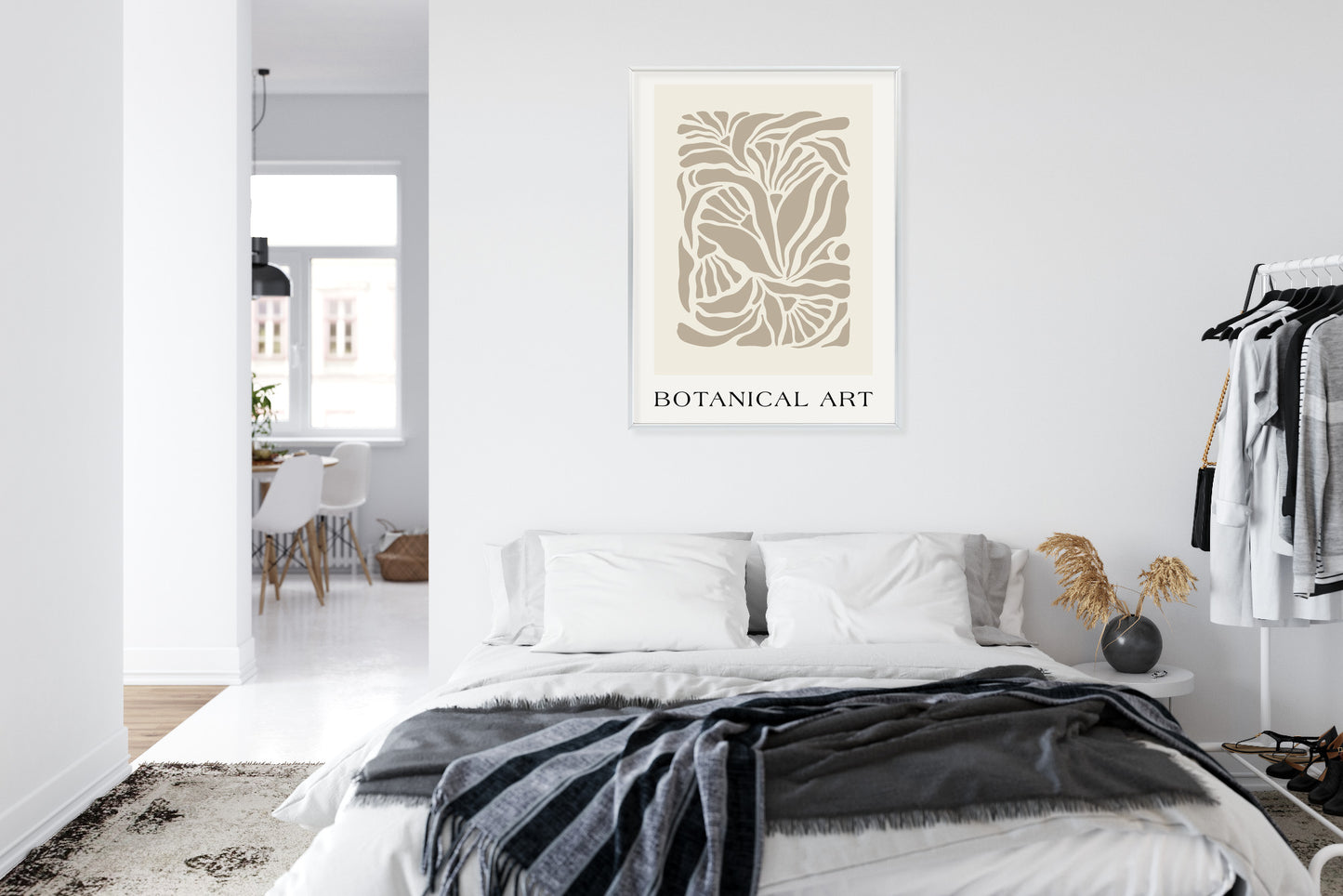 Poster Botanisches Muster Im Matisse-Stil Rahmen Holz Mit Passepartout Farbe Natürlich
