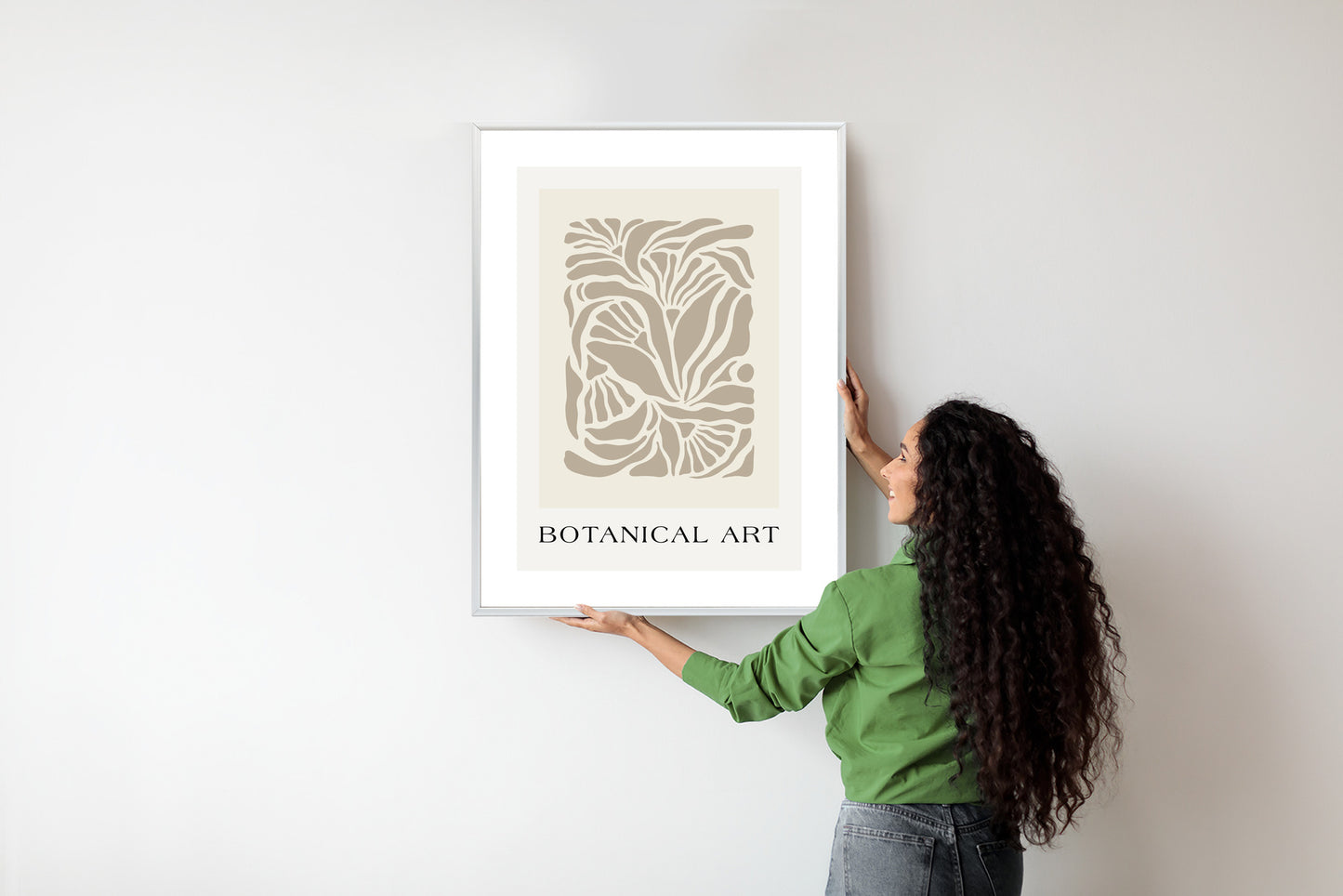 Poster Botanisches Muster Im Matisse-Stil Rahmen Holz Mit Passepartout Farbe Natürlich
