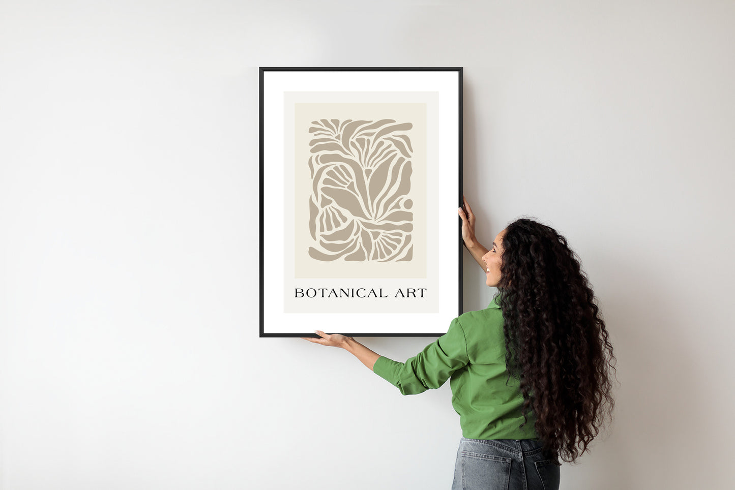 Poster Botanisches Muster Im Matisse-Stil Rahmen Holz Mit Passepartout Farbe Natürlich