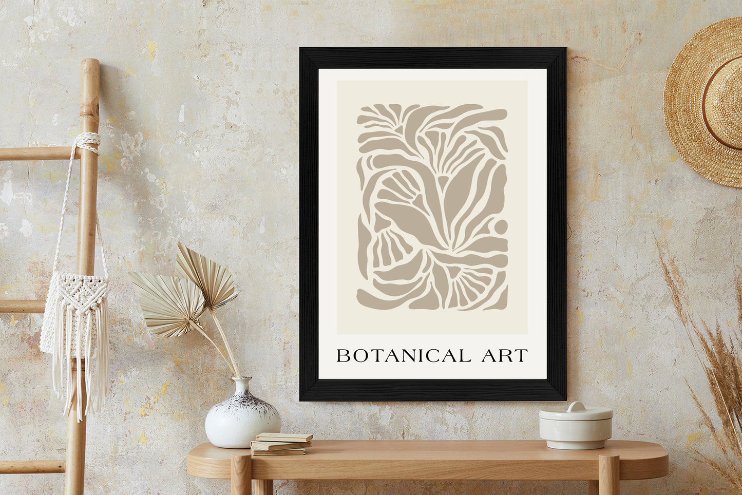 Poster Botanisches Muster Im Matisse-Stil Rahmen Holz Mit Passepartout Farbe Natürlich