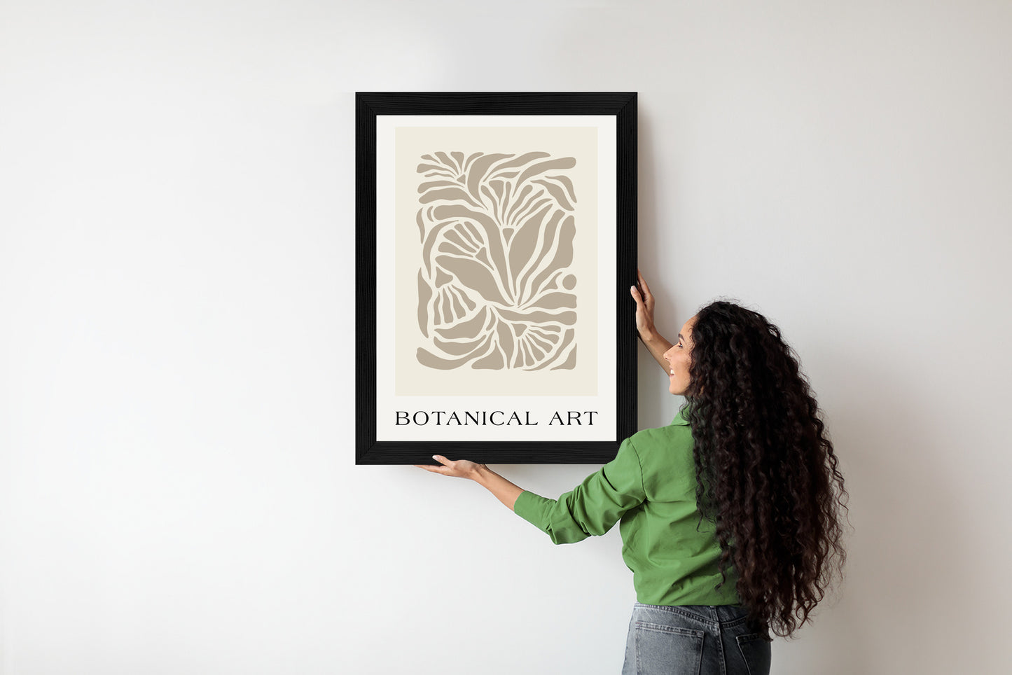 Poster Botanisches Muster Im Matisse-Stil Rahmen Holz Mit Passepartout Farbe Natürlich