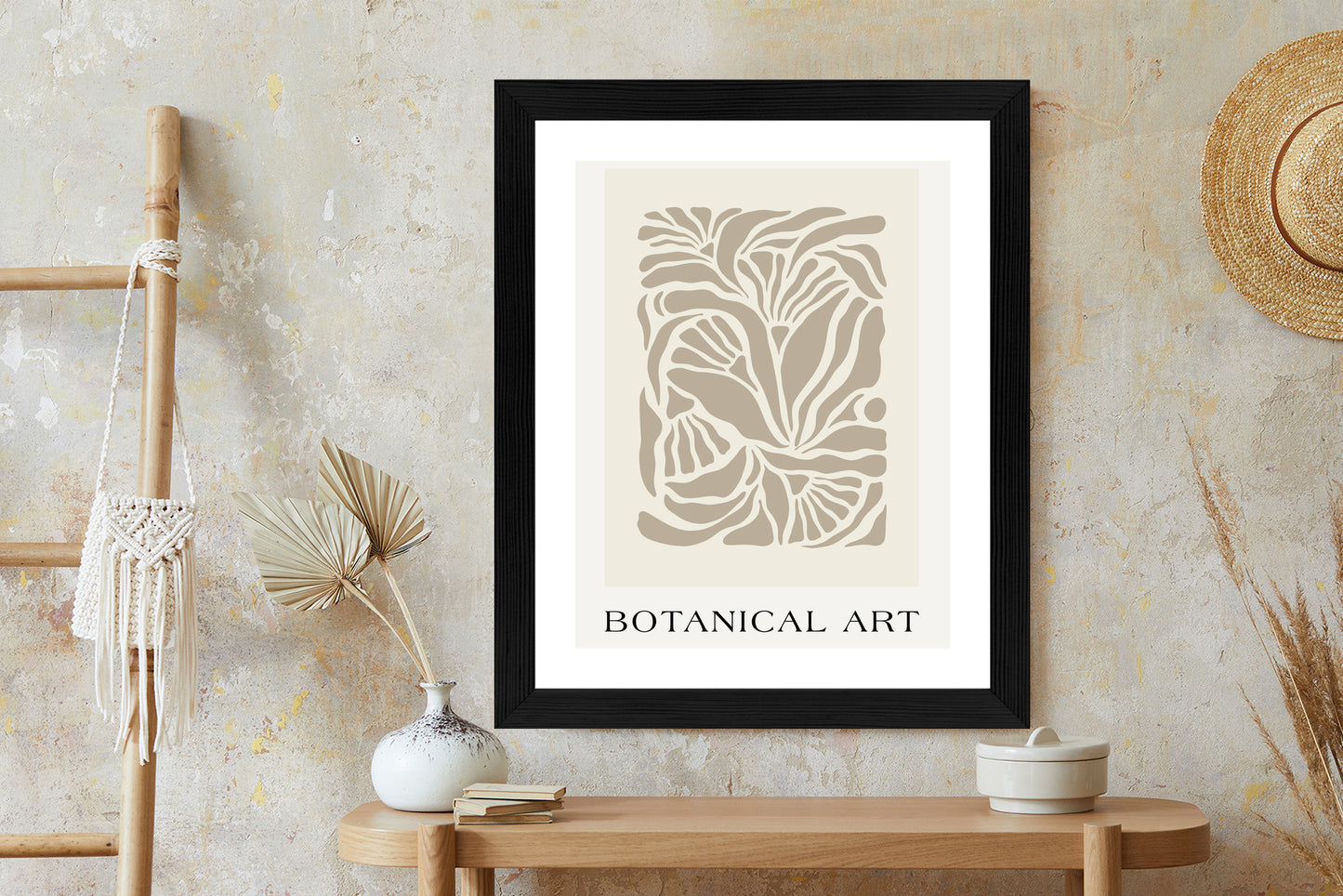 Poster Botanisches Muster Im Matisse-Stil Rahmen Holz Mit Passepartout Farbe Natürlich