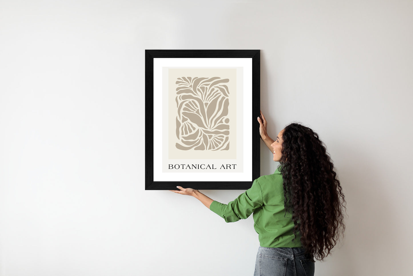Poster Botanisches Muster Im Matisse-Stil Rahmen Holz Mit Passepartout Farbe Natürlich