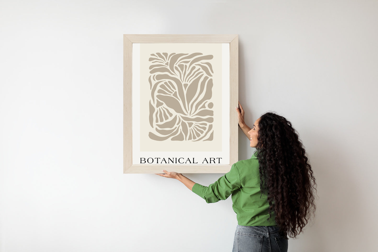 Poster Botanisches Muster Im Matisse-Stil Rahmen Holz Mit Passepartout Farbe Natürlich