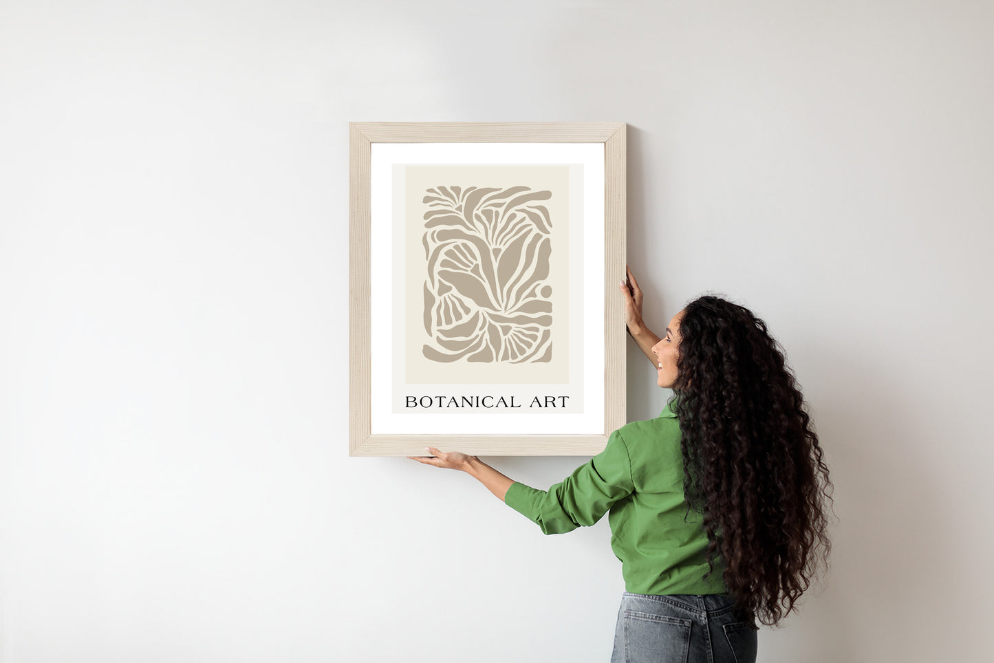 Poster Botanisches Muster Im Matisse-Stil Rahmen Holz Mit Passepartout Farbe Natürlich