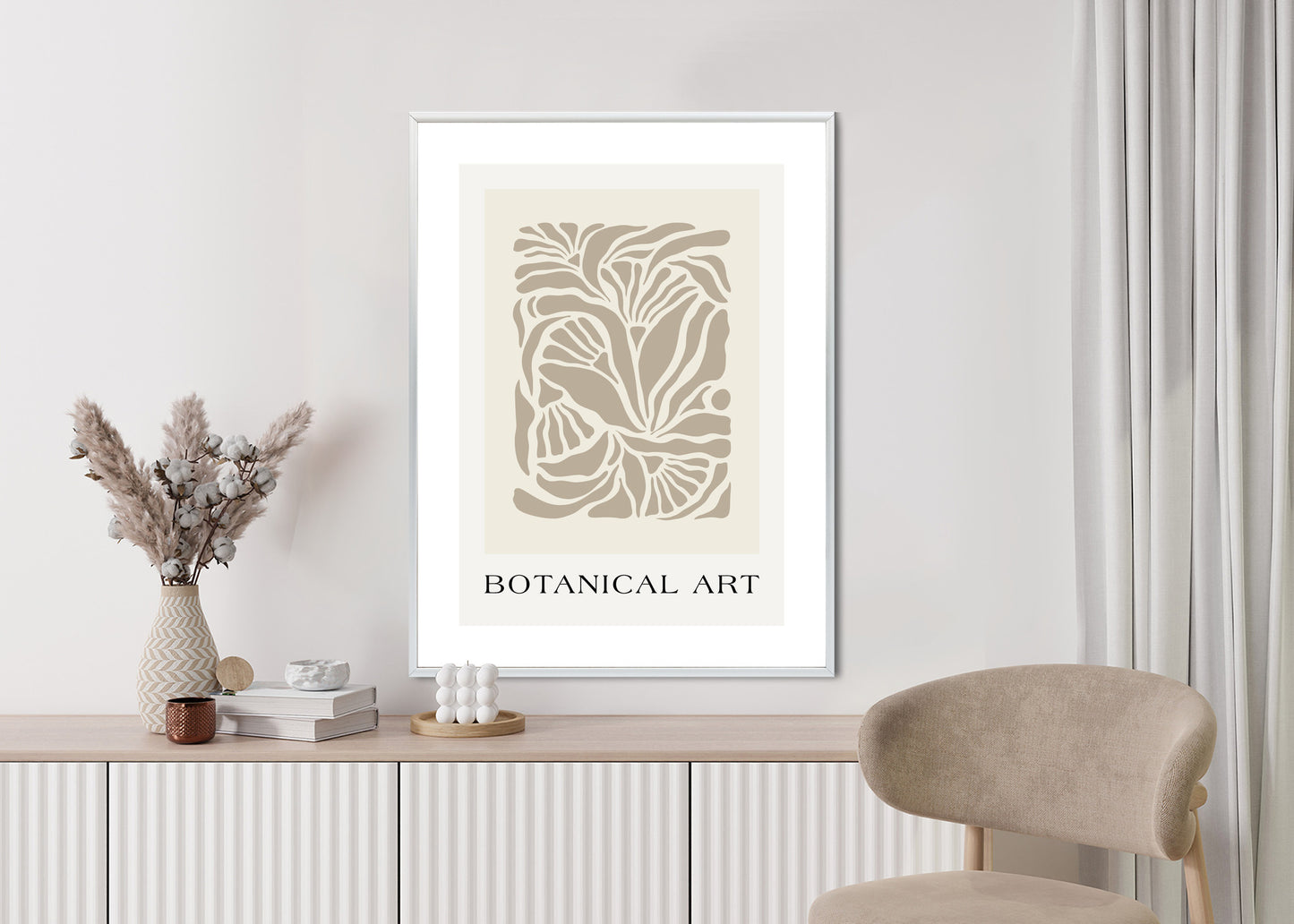Poster Botanisches Muster Im Matisse-Stil Rahmen Holz Mit Passepartout Farbe Natürlich