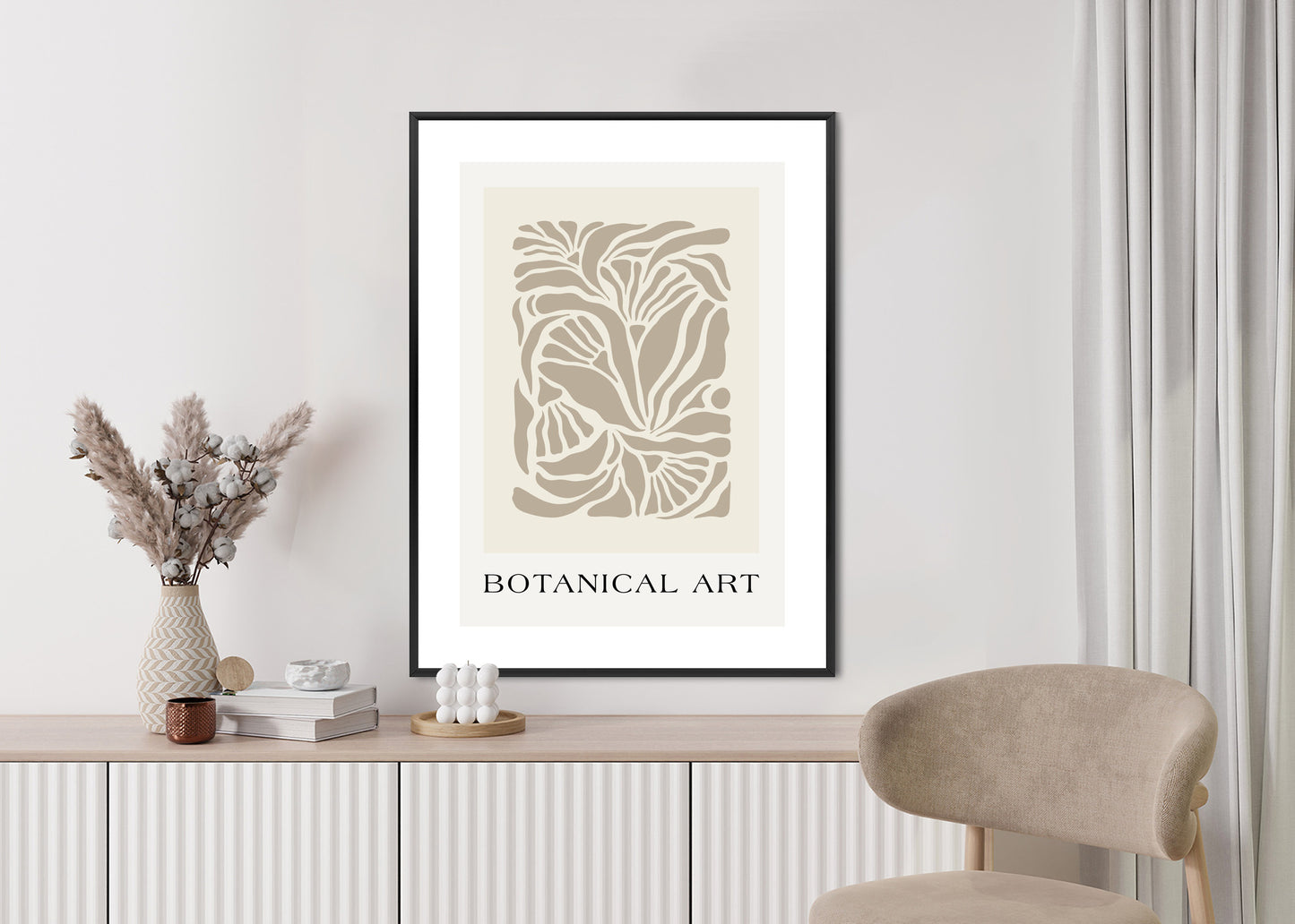 Poster Botanisches Muster Im Matisse-Stil Rahmen Holz Mit Passepartout Farbe Natürlich