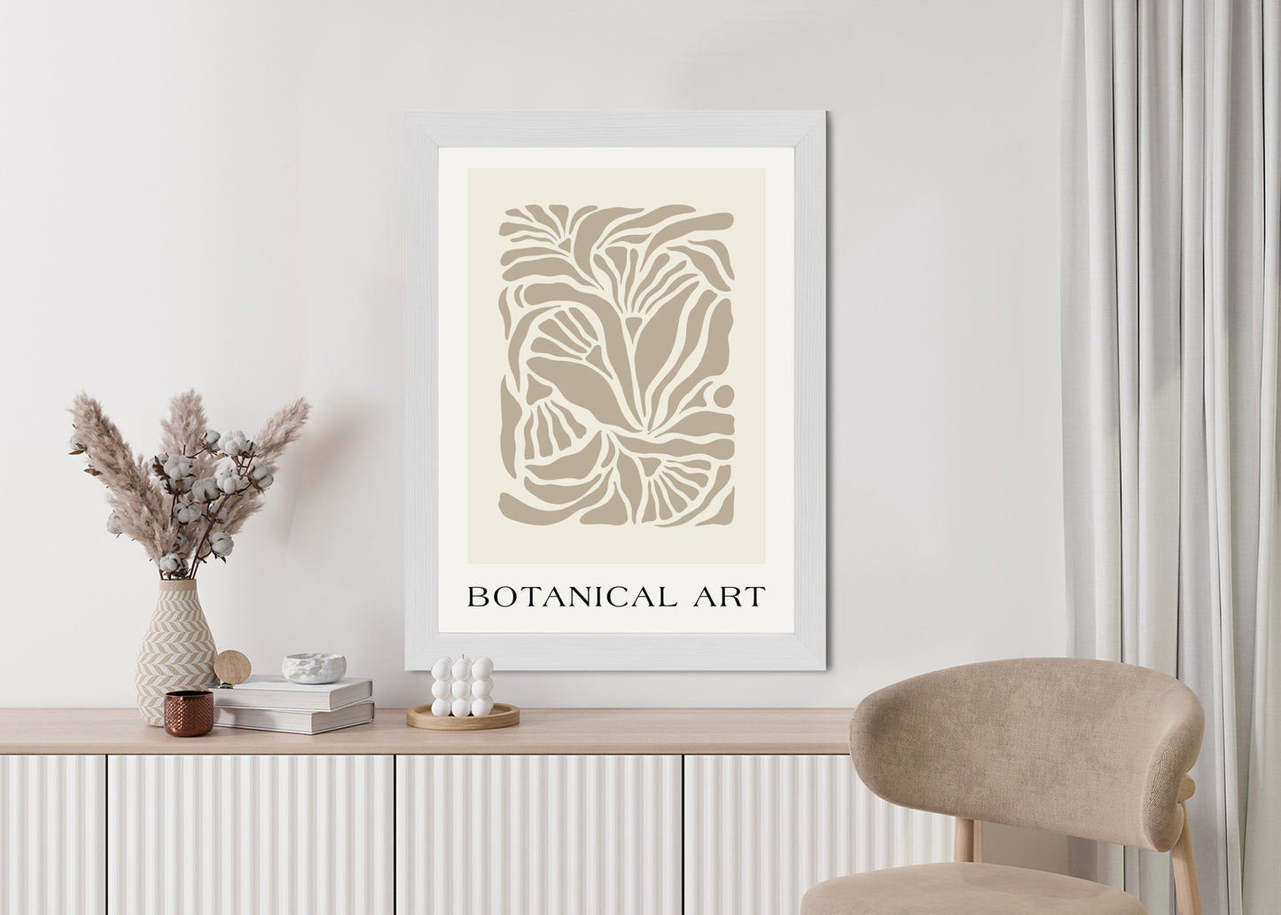 Poster Botanisches Muster Im Matisse-Stil Rahmen Holz Mit Passepartout Farbe Natürlich