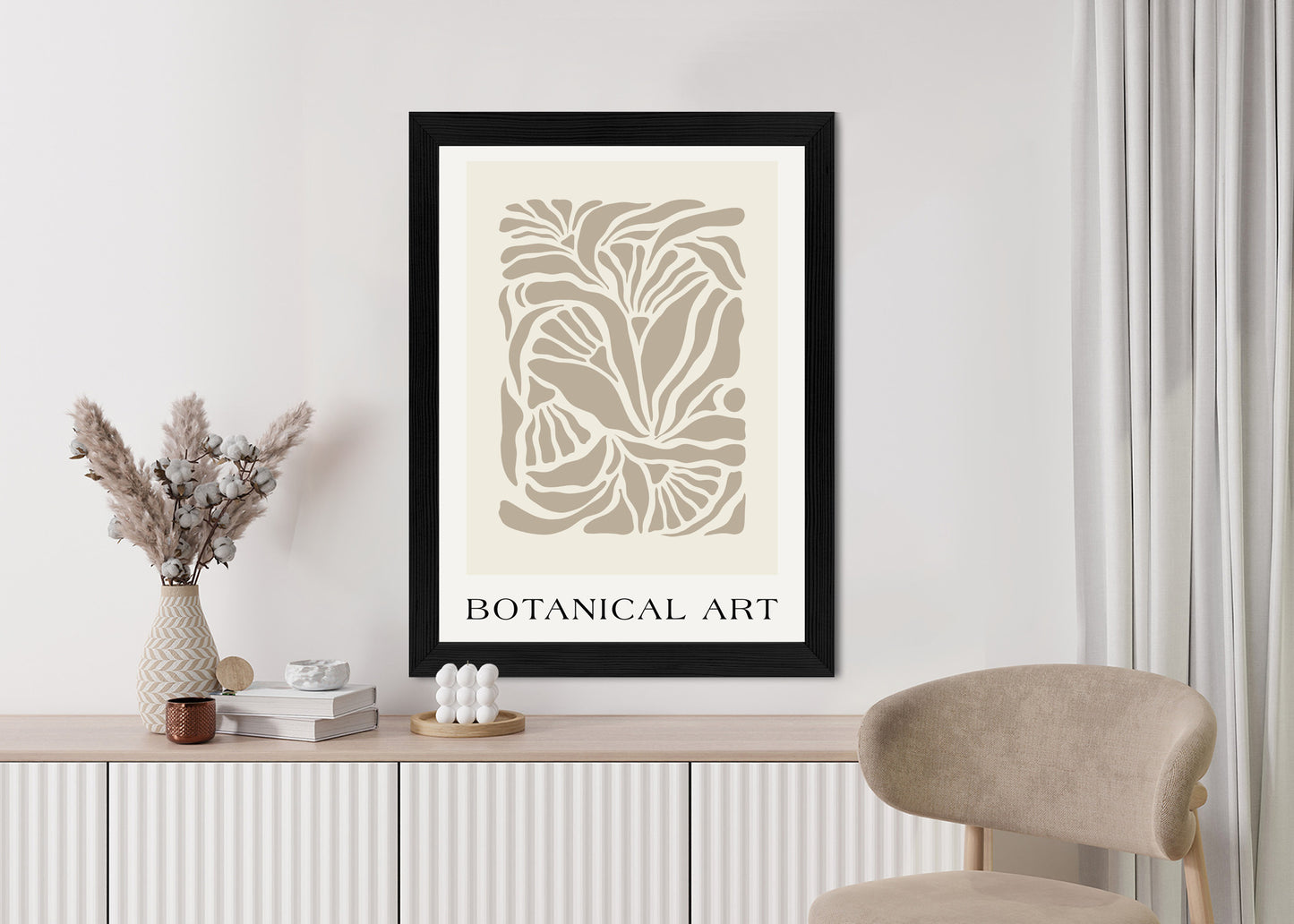 Poster Botanisches Muster Im Matisse-Stil Rahmen Holz Mit Passepartout Farbe Natürlich