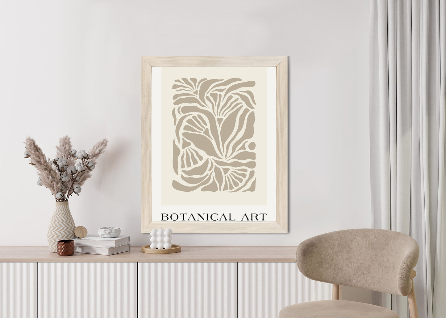 Poster Botanisches Muster Im Matisse-Stil Rahmen Holz Mit Passepartout Farbe Natürlich