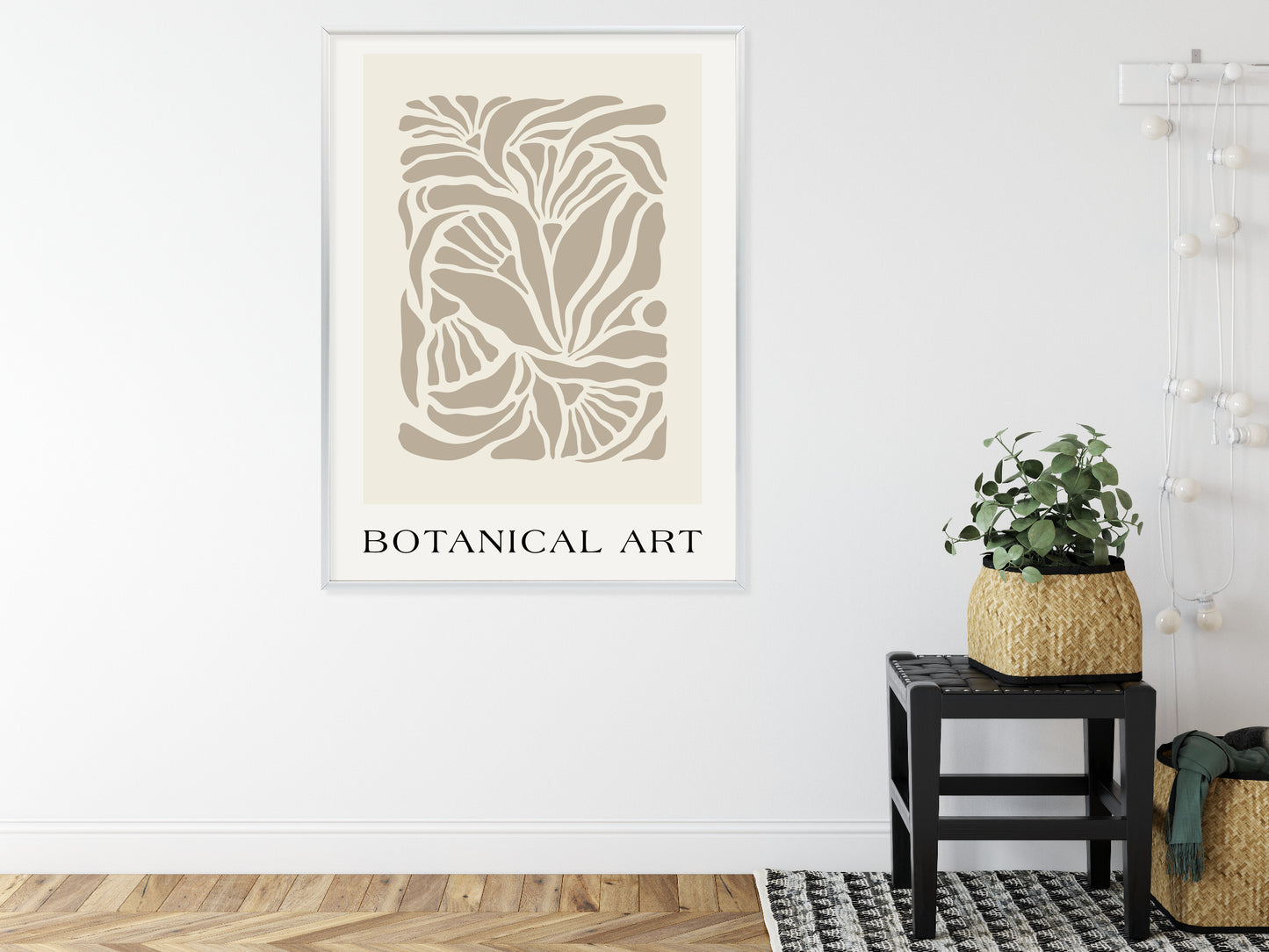 Poster Botanisches Muster Im Matisse-Stil Rahmen Holz Mit Passepartout Farbe Natürlich