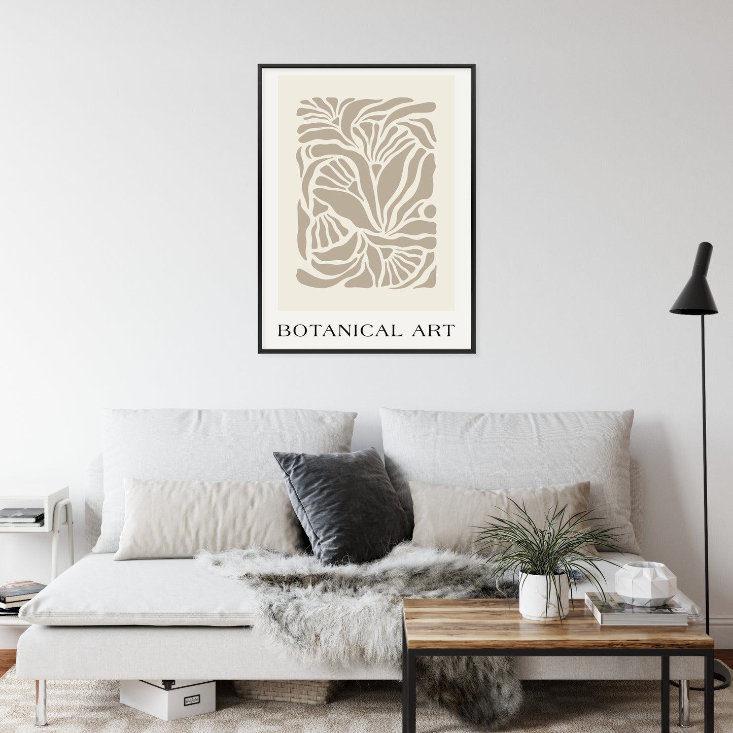 Poster Botanisches Muster Im Matisse-Stil Rahmen Holz Mit Passepartout Farbe Natürlich