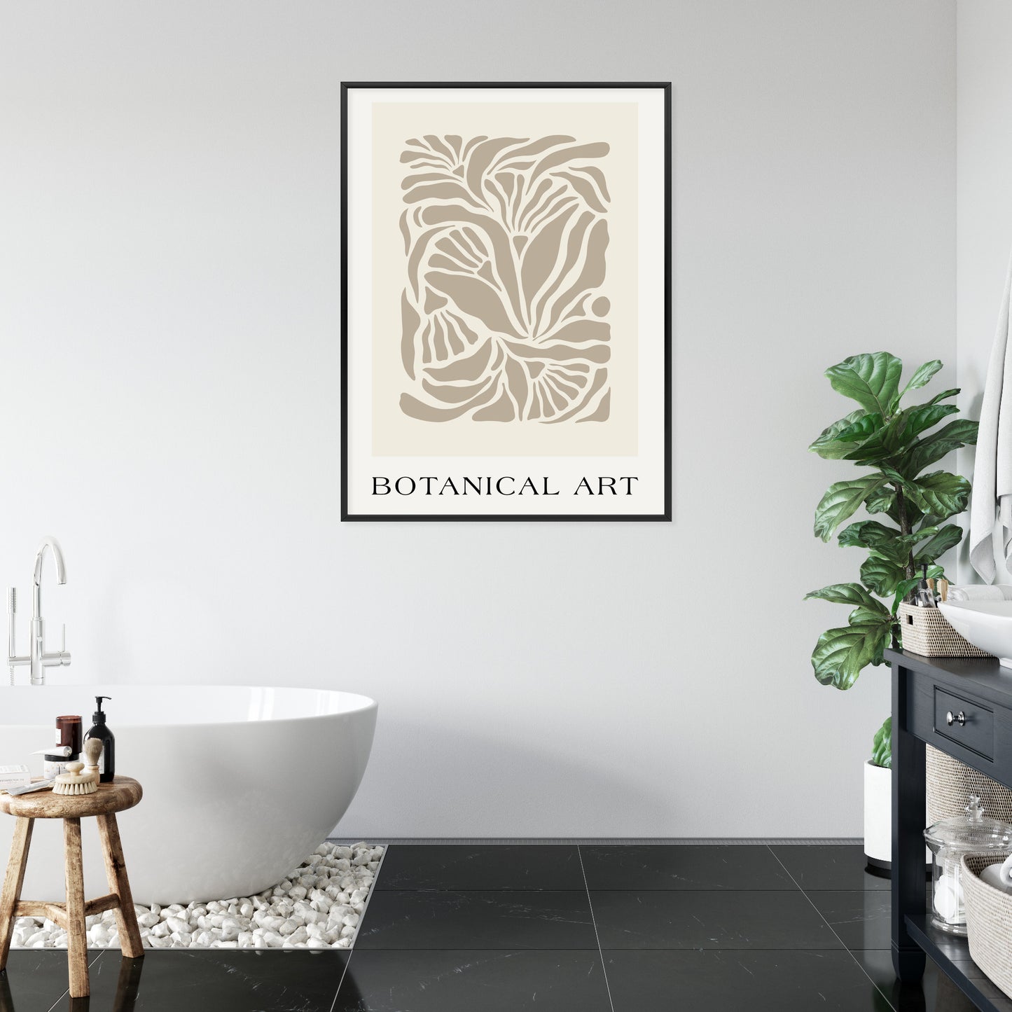 Poster Botanisches Muster Im Matisse-Stil Rahmen Holz Mit Passepartout Farbe Natürlich