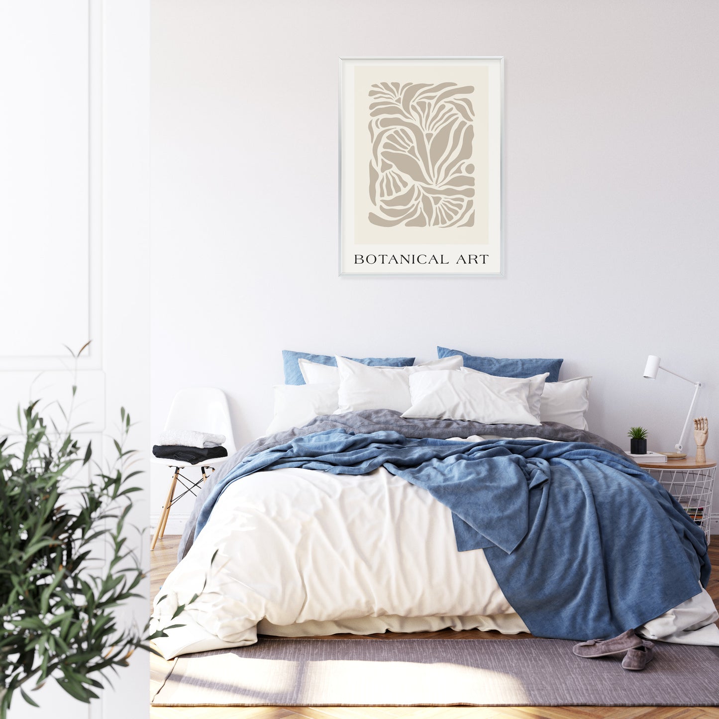 Poster Botanisches Muster Im Matisse-Stil Rahmen Holz Mit Passepartout Farbe Natürlich