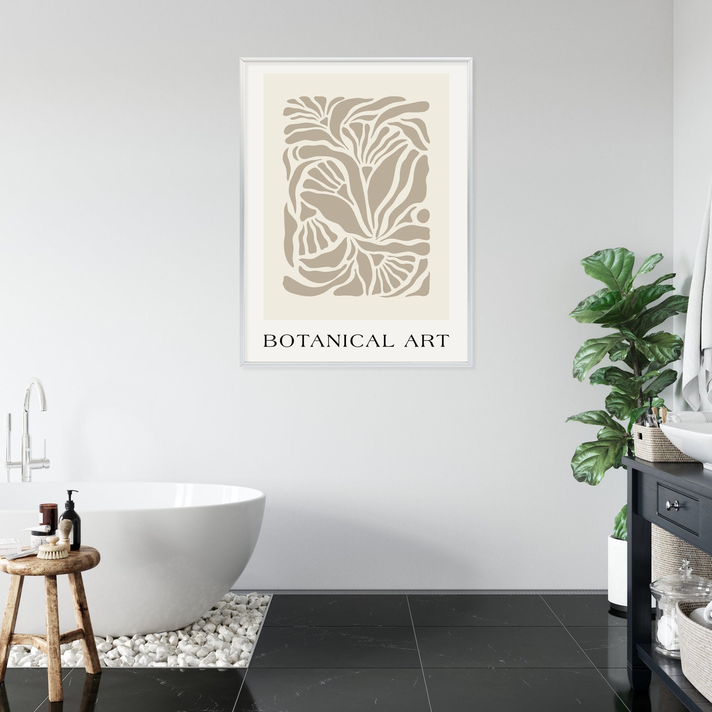 Poster Botanisches Muster Im Matisse-Stil Rahmen Holz Mit Passepartout Farbe Natürlich