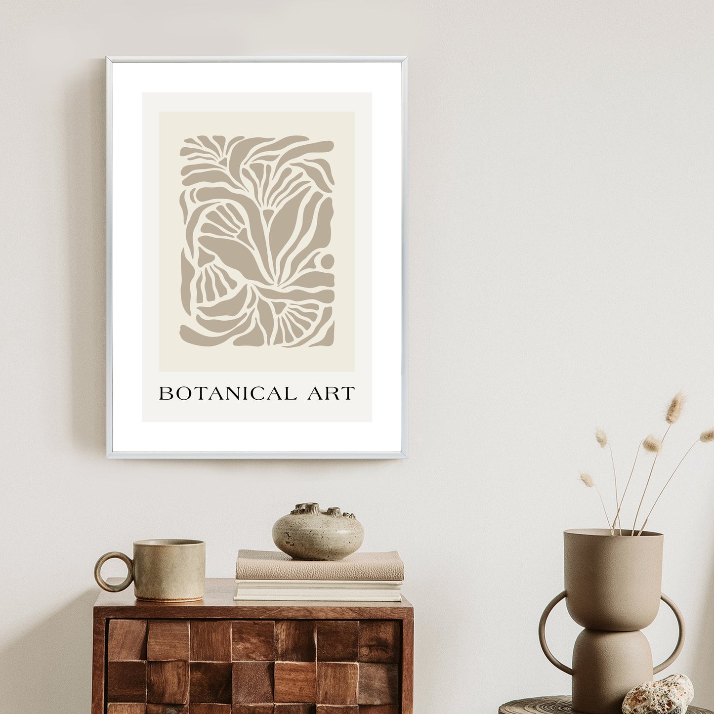 Poster Botanisches Muster Im Matisse-Stil Rahmen Holz Mit Passepartout Farbe Natürlich